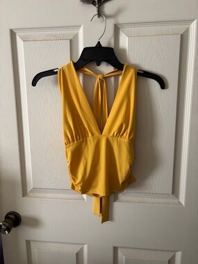 Persaya Yellow V-Neck Tie-Back Women’s Top